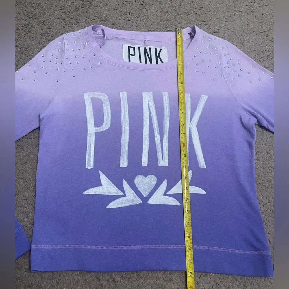 PINK Victoria’s Secret Long Sleeve Crew Neck Shirt Ombre with Rhinestones - Picture 10 of 15